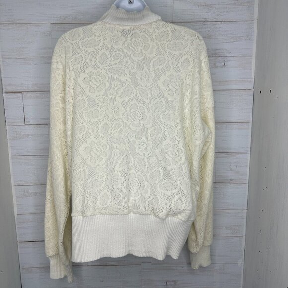 Anthropologie Saturday/Sunday Mission Ivory Quilted Lace Bomber Zip-up Jacket L - Picture 5 of 11